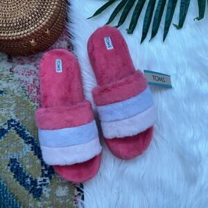 TOMS Pink Striped Cozy Slip On Fluff Mallow Slide Sandal Slipper 8